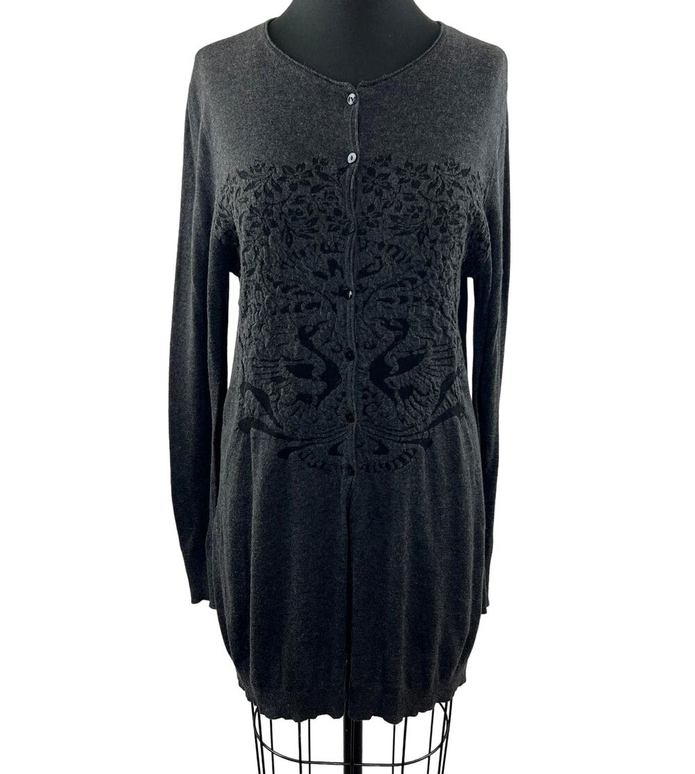ALDO MARTINS Black Cotton Cashmere Jacquard Long Sleeve Button-Down Cardigan 12